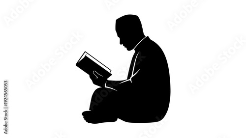 Man Reading Book in Simple Silhouette with Black and Color Scheme on Plain for Editorial Use Transparent BACKGROUND