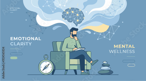 Man contemplating mental wellness and emotional clarity while journaling.