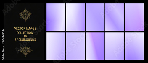 Gentle lilac and lavender gradient panels sit beside an ornate black cover, perfect for feminine branding, spa promotions, wedding stationery, and calm designs.