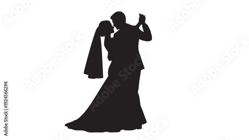 Couple Dancing Silhouette in Romantic Mood with Dramatic Lighting on for Wedding Invitation Transparent BACKGROUND