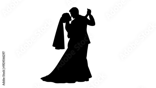 Couple Dancing Silhouette in Romantic Mood with Dramatic Lighting on for Wedding Invitation Transparent BACKGROUND