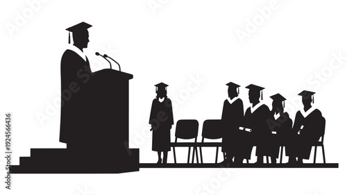 Graduation Ceremony Silhouette in Formal Academic Regalia with Black and Color Scheme in Vector Illustration for Educational Institution Transparent BACKGROUND