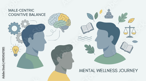Male Cognitive Balance and Mental Wellness Journey Illustration.