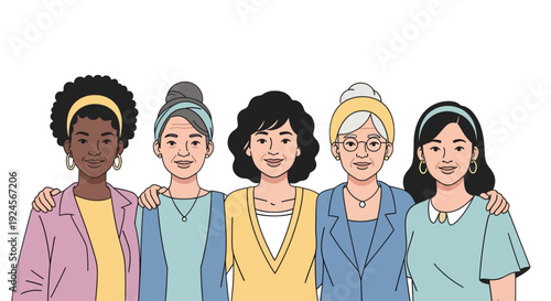 Diverse Senior Women Group Embracing Together Happily