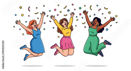 Diverse Group of Happy Women Jumping and Celebrating