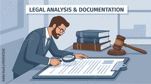 Legal Professional Examining Documents with Magnifying Glass.