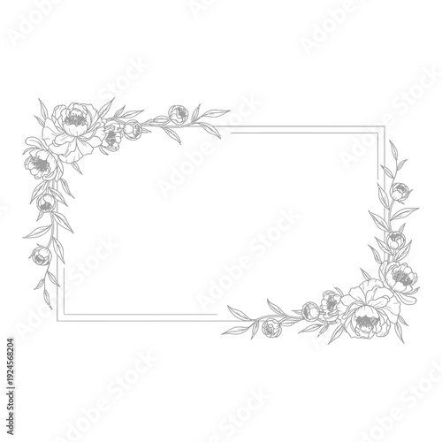 Floral frame with flowers and leaves on white background isolated