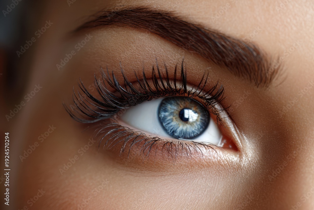 Fototapeta premium Close up of a womans blue eye with long lashes