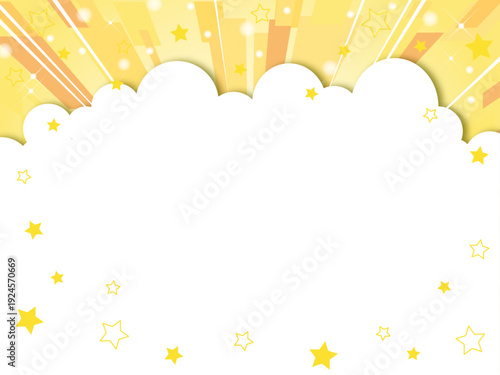 黄色の集中線と雲のタイトルの背景やフレーム