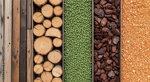 Biomass Energy Fuel Types Wood Logs Green Pellets Brown Chips