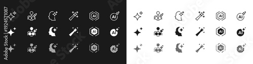 Artificial intelligence icon set. featuring chat, magic, sparkle, stars, prompt, AI, creativity and ai generated icons minimal thin line web icon set.