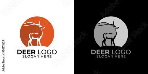 Modern minimalist deer silhouette logo design showcasing a majestic wild animal against a circular background, ideal for various branding and identity needs across multiple applications