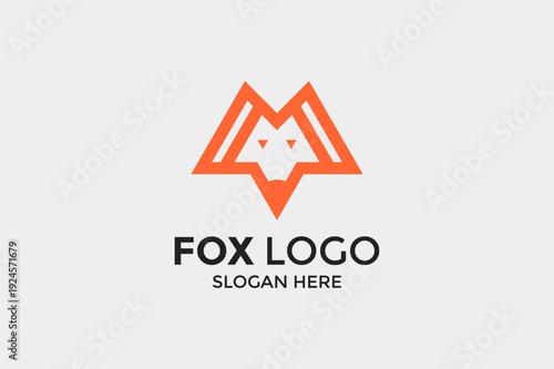Modern geometric orange fox head logo design, a minimalist animal emblem perfect for branding, corporate identity, and visual representation