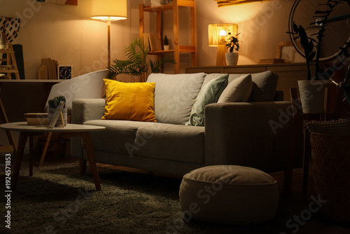 Interior of dark living roo...