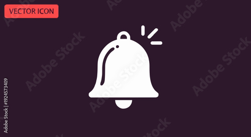 White vector icon of a ringing notification bell, symbolizing alerts, reminders, and important messages for digital interfaces and user experiences