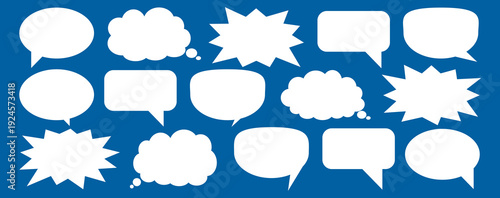 A set of chat box designs for comments on social media or comics. Vector designs of speech bubbles, text boxes, and conversation chat columns in comics.