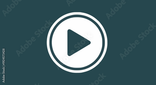 Minimalist white play button icon on a dark teal background, symbolizing multimedia playback, video start, or audio initiation for digital content