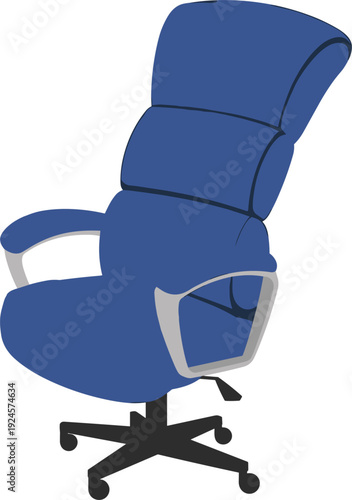 Modern blue ergonomic office chair with high backrest and armrests on white background, adjustable swivel seating for home office or corporate workspace use