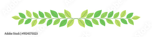 グリーンリーフの横ライン装飾｜ナチュラルボーダーベクター