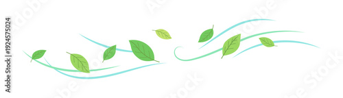 風と若葉のライン装飾｜ナチュラルフレームベクター