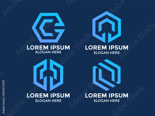 Modern Geometric Abstract Logo Templates - Hexagonal Shapes and Lines