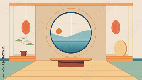 Zen-inspired circle and line composition with clean balance and negative space. Ideal for serene decor, mindfulness themes, and modern wall art prints.