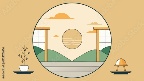 Zen-inspired circle and line composition with clean balance and negative space. Ideal for serene decor, mindfulness themes, and modern wall art prints.