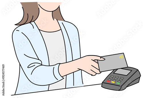 Customer Tapping Credit Card for Contactless Payment at POS Terminal, Cashless Checkout Scene, NFC Tap to Pay Transaction at Retail Register Illustration