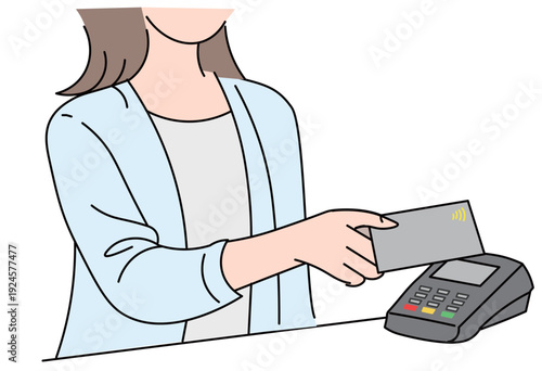 Customer Tapping Credit Card for Contactless Payment at POS Terminal, Cashless Checkout Scene, NFC Tap to Pay Transaction at Retail Register Illustration