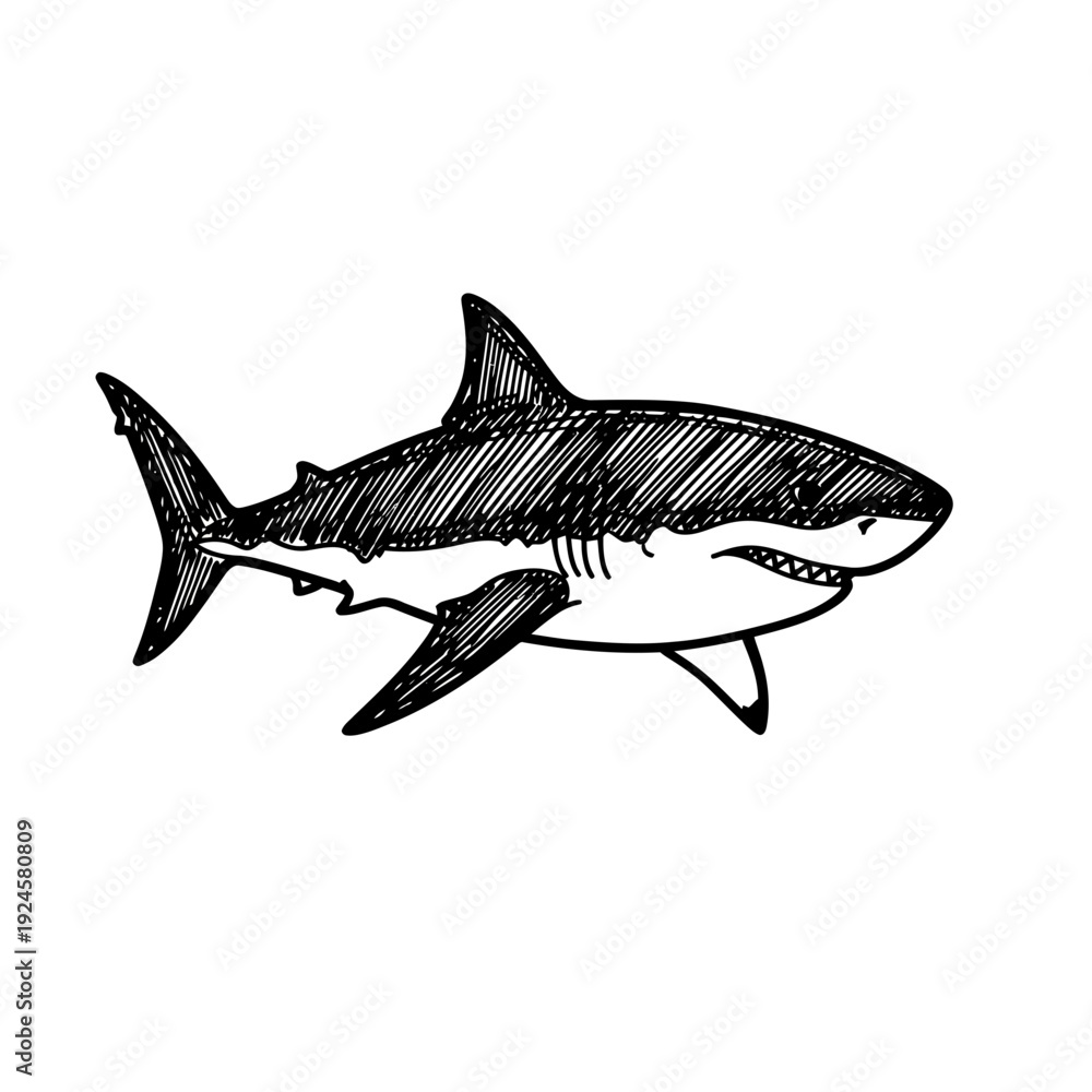 Obraz premium Black and White Shark Illustration.