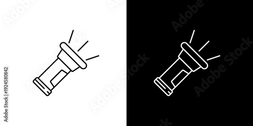 Sleek minimalist line art icon of a handheld flashlight beam, symbolizing illumination, guidance, and emergency. Perfect for digital projects needing a clear light source graphic