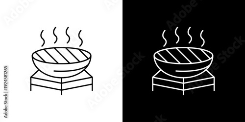 Barbecue Grill Icon with Steam for Outdoor Cooking and Grilling Enthusiasts