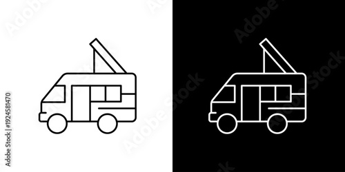 Minimalist Outline Camper Van Icon Vector Illustration for Outdoor Adventure, Road Trips, and Camping Lifestyle Designs