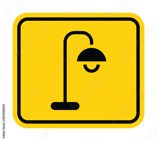 Yellow Background Icon of Floor Lamp with Shade and Base Design