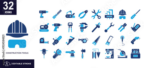 Construction tools mixed color icon set