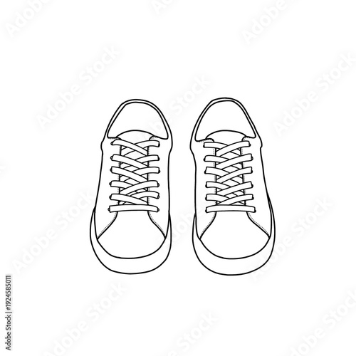 Pair of sneakers with laces, front view with laces, perfect for design projects. Isolated on a white background
