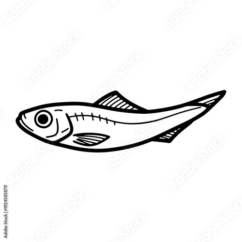 Simple Black and White Fish Illustration.