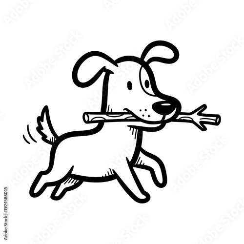 Cartoon Dog Running with Stick.