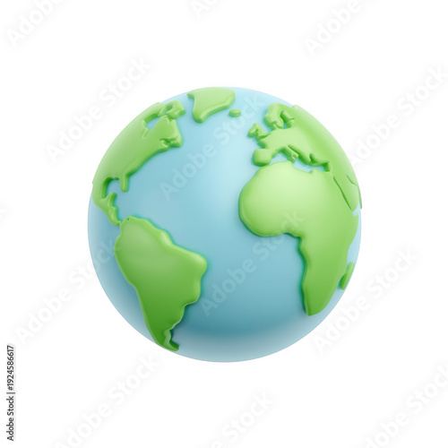3 D globe with green continents and blue oceans isolated on a transparent background earth