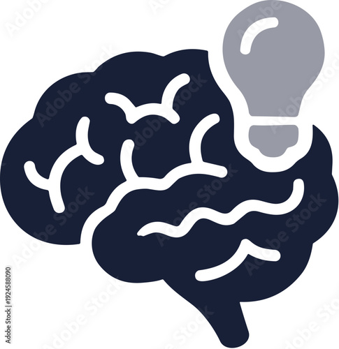 Flat Design Brain With Light Bulb Symbol Concept Creative Idea Icon