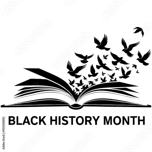 Black History Month celebration with flying birds from open book
