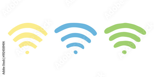 Set of hand drawn free wifi spot zone sign Public wi-fi area sign Wireless internet clipart in doodle style Single element for print, web, design, decor 3G, 4G, 5G, 6G, IoT