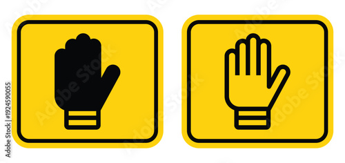 Black and Yellow Hand Signal Icons for Stop and Go Communication