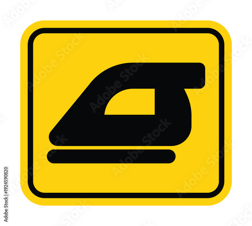 Black Iron Symbol on Yellow Background - Clothing Care Icon for Laundry