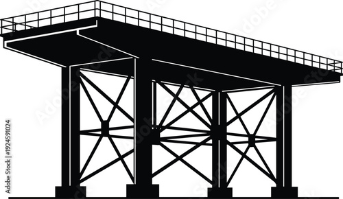 Industrial bridge construction silhouette, unfinished overpass structure, engineering infrastructure illustration, black vector design concept flavector
