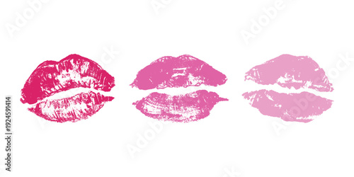 Set of lipstick kiss print Different shapes and colors imprint of lips Red pink female sexy lips makeup Design elements for beauty fashion poster Valentines Day wedding