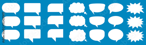 A set of chat box designs for comments on social media or comics. Vector designs of speech bubbles, text boxes, and conversation chat columns in comics.	