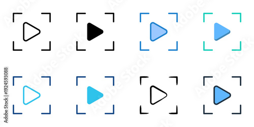 Video icons set multiple style collection. Editable stroke 
