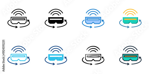 Virtual reality icons set multiple style collection. Editable stroke 
