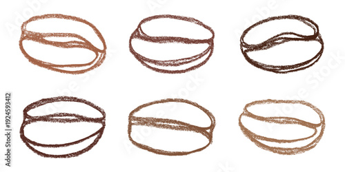 Set of hand drawn fresh roasted coffee bean Arabica robusta seed doodle Single element for design print packaging label decor